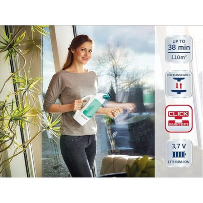 Leifheit Dry & Clean Window Vacuum Cleaner Kit, Up to 35 Mins Power, Battery-Powered Electric Cleaner