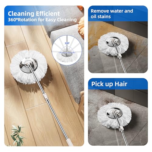 Spin Mop and Bucket with Wringer Set for Home,360° Mop and Bucket with Separate Clean and Dirty Water,Wet Dust Mop for Floor Cleaning with Extra Refills (Silver with 6 Pads) - color: Silver With 6 Pads