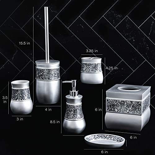Creative Scents Crackled Glass Silver Bathroom Accessories Set - 6 Piece Bathroom Set Includes: Toilet Brush and Holder Set, Tissue Box Cover, Toothbrush Holder, Soap Dispenser, Soap Dish & Tumbler - style: 6 Pc Set 02