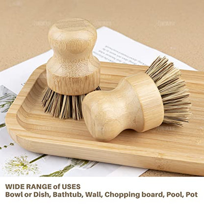 AUEAR, Natural Bamboo Dish Scrub Brush Cleaning Pot Scrubber Brushes Coconut Bristles for Cast Iron Skillet Pots Pans (4 Pack) - color: Deep, size: 4-Pack