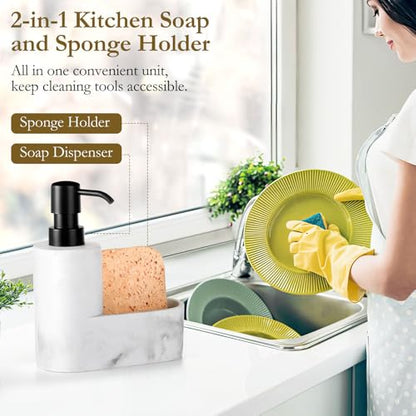 Shinowa Dish Soap Dispenser with Sponge Holder, Refillable Kitchen Dish Soap Dispenser Pump, 2-in-1 Countertop Accessories for Kitchen Sink and Bathroom, Gravel White - color: Gravel White