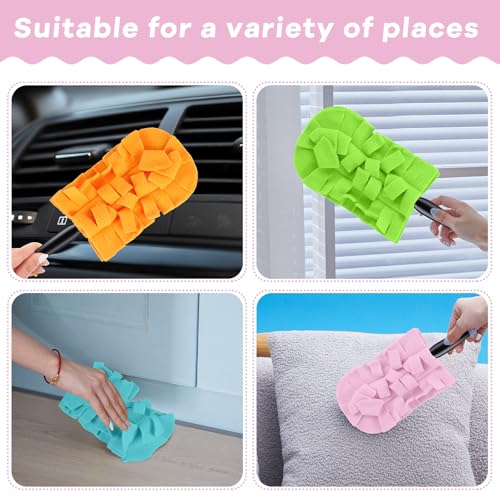 Zubebe 12 Pcs Duster Refill Reusable Fleece Duster Refills Feather Flat Dusters Multi Surface Washable Cleaning Pads Tools for Home, Blinds, Car, Pet, Furniture, Fans (Candy Color) - color: Candy Color