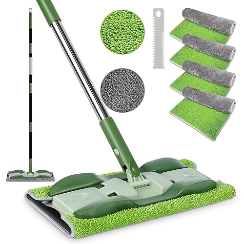 MASTERTOP Microfiber Mop - Flat Floor Mops Wet Dry Dust Mop with 4 Washable Pads & 52.4'' Stainless Steel Handle for Hardwood Laminate Tile Floor Cleaning - color: Green