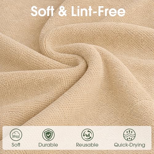 Microfiber Cleaning Cloth Roll - 100 Pack Tear Away Microfiber Paper Towels, Reusable, Washable, Scratch-Free, Kitchen Towels for Car, Home, Kitchen, Glass, Dishes (Wheat Beige) - color: Wheat Beige