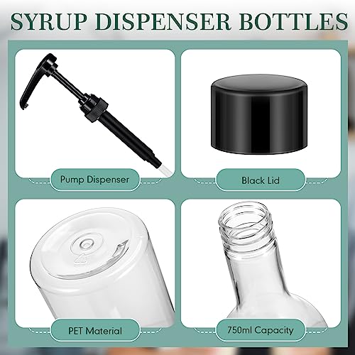 Maxdot 12 Pcs 25 oz Syrup Bottles with Pump Long Neck Bottles Plastic Syrup Pump Dispenser for Coffee Bar Accessories Home Party (Black) - color: Black
