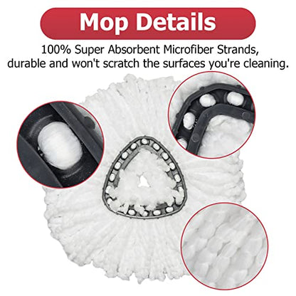 Spin Mop Replacement Head - EasyWring Mop Refills with Base Compatible with O-Cedar Triangle Spin Mop, Microfiber Mop Replace Head Easy Cleaning Floor Head Mop (White) - color: White