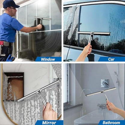 ecooe Silicone Shower Squeegee with Hanger, Shower Glass Cleaner Wiper, Black Window Squeegee Scraper with Stainless Steel Core for Home Bathroom Kitchen Car Glass Doors - size: 04-Siliver 12″/31cm