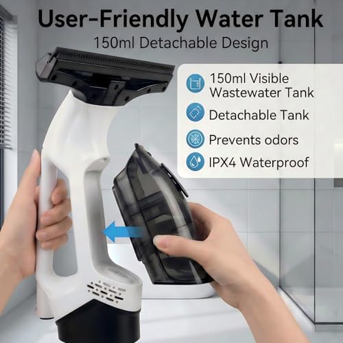 Electric Window Vacuum Squeegee, 2200mAh & 2000Pa Cordless Window Cleaner Tool with 150ml Water Collection Tank, Window Cleaning Kit for Shower Glass, Car, Door, Mirror, Home