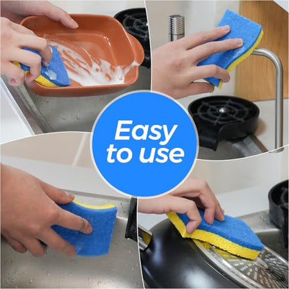 6-Pack Non-Scratch Kitchen Sponges – Durable Dish Sponges for Dishes, Pots, and Pans, Perfect for Cleaning Stainless Steel, Dishwashing, and More, Blue & Yellow - color: Blue Yellow