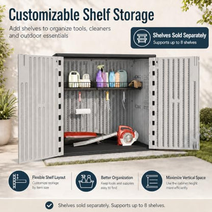 ADDOK 38 Cu.Ft Outdoor Storage Shed with Floor,Large Waterproof Resin Storage Cabinet with Lift-Up Lid,Double Doors and Lockable Design for Lawn Mower,Garden Tools, Patio,Backyard and Pool Supplies - size: AllWhite-31 Cu.Ft