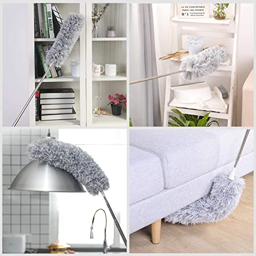 Microfiber Feather Duster, Extendable Cobweb Duster with 100 inches Extension Pole, Bendable & Washable & Lightweight Dusters for Cleaning Ceiling Fan, High Ceiling, Blinds, Webster, Furniture & Cars