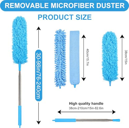4PCS Microfiber Duster Kit, 3 in 1 Microfiber Dusters Retractable Gap Dust Cleaner and Chenille Duster with 83 inches Extra Long Extension Pole for Cleaning Ceiling Fan, High Ceiling - size: 30-98inch-4pcs