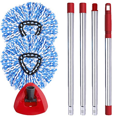 ANREKEYH Spin Mop Head, Base, Handle Replacement for O-ceda EasyWring RinseClean Microfiber Spin Mops, 2 Microfiber Mop Refills, 1 Triangle Head Cover and 30-58in Handle (Blue (2-Tank System)) - color: Blue(2 Tank System)