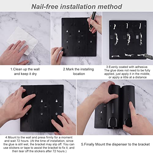 AUMIO Chamber Shower Soap Dispenser Trio Wall Mounted Shampoo and Conditioner Dispenser Set, No Drill for Bathroom Hotel, Black - color: Black 3 Chamber