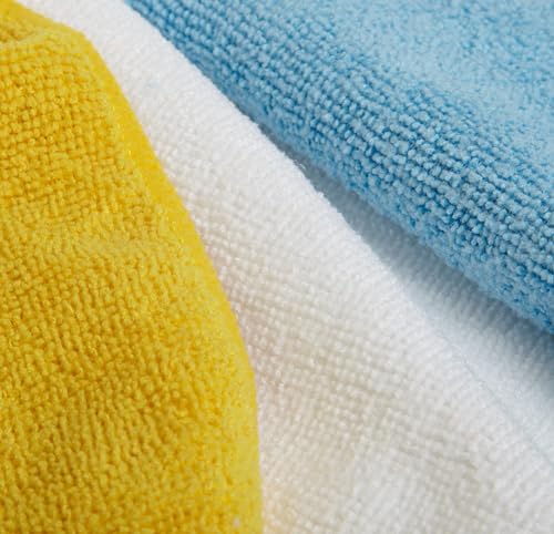 Amazon Basics Microfiber Cleaning Cloths, Highly Absorbent, Scratch-Free, Ultra-Soft, Non-Abrasive, Reusable and Washable, 16" x 12", Blue/White/Yellow, 48-Pack - color: Blue/White/Yellow, size: 48-Pack