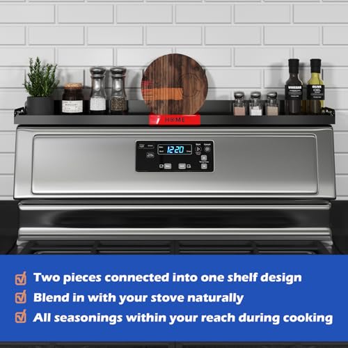 STUTOV 30" Magnetic Stove Top Shelf – Black Spice Rack with Red HOME Design – Seasoning Organizer for Back of Stove – Over Stove and Kitchen Storage Shelf - color: Black with Red HOME