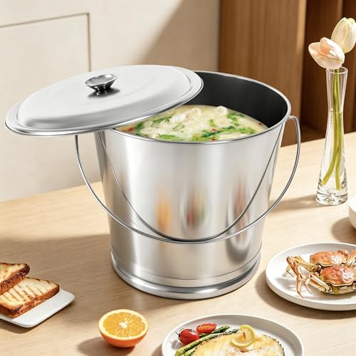 20L/21Qt/5Gal Stainless Steel Bucket Milk Metal Pail Ice Bucket Compost Bin | Kitchen Kennels Farms Scrap Food Waste Scrap Slop Storage Buckets Container Garbage Pail with Lid and Handle - size: 20L/21Qt：13.78*13.78*11.81 inch