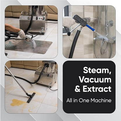 Dapper Supply Commercial Steam Cleaner with Wet/Dry Vacuum, Carpet & Upholstery Extraction, HEPA Filtration, 2 Gal Tank, up to 230°F, for Tile, Grout, Kitchens & Auto Detailing - size: 2.5 Gal