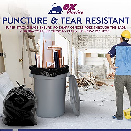 Ox Plastics Trash Can Liners Bags - 42 Gallon Capacity & 3mil Thick Extra Heavy Duty Strength - Large Garbage, Leak-Proof & Durable, House & Commercial Use Bags Black 37 X 43 (25 Count) - color: Black, size: 1 Count (Pack of 25)