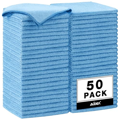 AIDEA Microfiber Cleaning Cloth, 50PK, Blue Shop Rags, Microfiber Towels for Cars, Dusting Cloth Lint Free Rags, Absorbent Towels for SUVs, House, Kitchen, Mechanic, Workshops, 12"×12" - color: Blue, size: 50PK