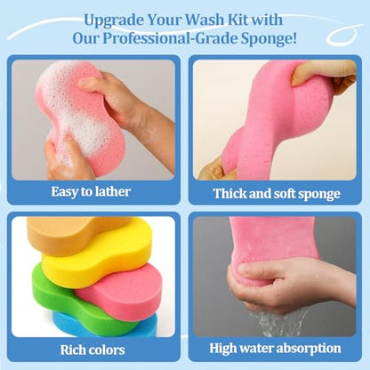 5 Pack Large Car Wash Sponges Non-Scratch Sponges for Auto, Truck, RV, Boat Cleaning Thick Foam for Kitchen, Bathroom, Household (Large)