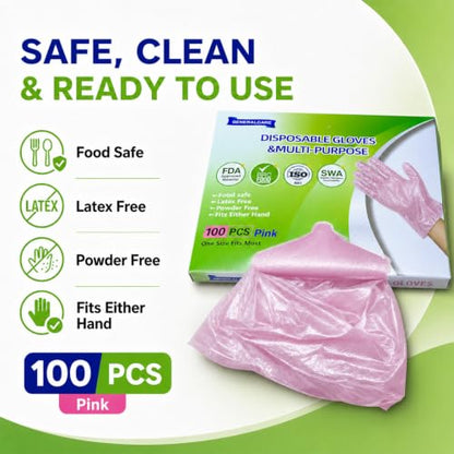 Disposable Plastic Gloves Food Handling Service Gloves Disposable For Cooking - style: Pink100pcs