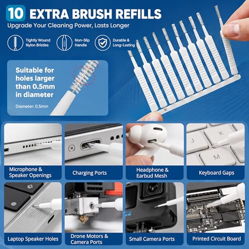 2026 Upgrade Phone Cleaning Kit 57PCS, iPhone Cleaning Kit, Airbud Cleaning Kit for AirPods, Keyboard Cleaning Kit, Charging Port Cleaner for Apple Lightning/Android USB-C (White, with 10 Mini Brush) - color: White (57PCS)