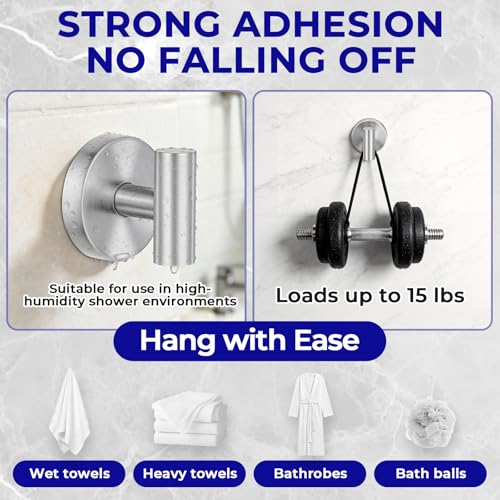 Suction Cup Hooks for Shower Heavy Duty, Shower Hooks No Drill, Shower Hooks for Inside Shower Stainless Steel, Suction Hooks for Window, Glass, Tile, Wall, Loofah, Bath Robe, Wreath, Silver 4 Pack - color: Silver