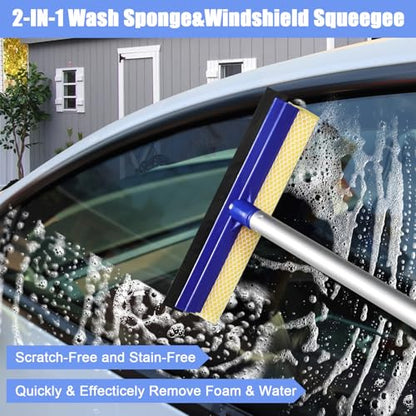 anngrowy 62" Microfiber Car Wash Brush with Long Handle, Car Washing Blue Set Mitt, Sponge, Car Cleaning Supplies Kit, Duster, Car Brush Accessories - color: Blue Set