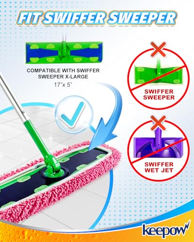 KEEPOW Reusable Microfiber Mop Pads for Swiffer XL Mop | 2 Pack Pink, XL Dry Sweeping Cloths, XL Wet Pads Refills, Heavy Duty Mopping Cloths for Floor Mopping and Sweeping - size: 2 Pack, Pink