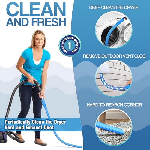 3 Pieces Dryer Vent Cleaner Kit: Vacuum Hose With Brush & Gloves Fits for Vacuums Cleaner, Refrigerator Condenser Coils, Tight Spaces Behind Appliances, Deep Cleaning Tools for Clogged Ducts-Blue - color: Blue( hose brushes Gloves)