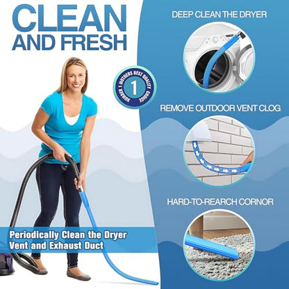 3 Pieces Dryer Vent Cleaner Kit: Vacuum Hose With Brush & Gloves Fits for Vacuums Cleaner, Refrigerator Condenser Coils, Tight Spaces Behind Appliances, Deep Cleaning Tools for Clogged Ducts-Blue - color: Blue( hose brushes Gloves)