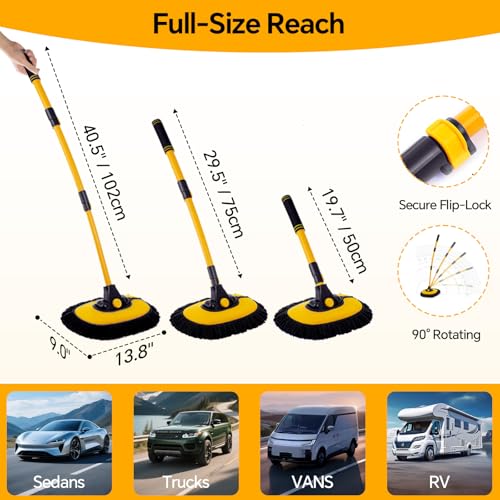 7-in-1 Car Wash Kit with 20L Collapsible Bucket, 15° Curved Mop with 40.5" Long Handle, 0.84mm Reinforced Aluminum Pole, Professional Car Cleaning Supplies for SUV, Trucks & RVs-Yellow. - color: Yellow