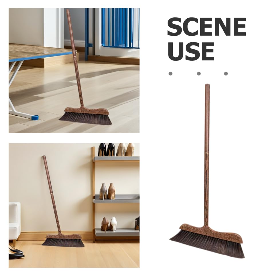 Unomor Wenge Wooden Scrubbing Broom Long Handle Floor Cleaning Broom with Soft Bristle Brush for Dust Removal Indoor Kitchen Patio Courtyard Sidewalk 32.28 X 11.81 X 0.78 in