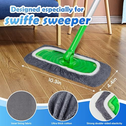 6 Pack Reusable Microfiber Mop Pads Compatible with Swiffer Sweeper Mop, Dry Sweeping Cloths & Wet Mopping Cloths, Washable Wet Pads Refill for Hardwood Surface Floor Cleaning - color: Grey 6 Pack