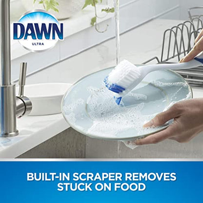 Dawn Dish Brush with Soft Nylon Bristles and Scraper, Blue/White