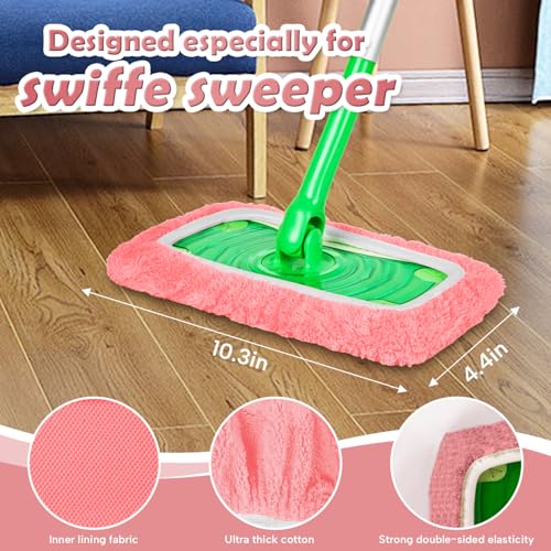 AmaVins 5 Pack Reusable Microfiber Mop Pads Compatible with Swiffer Sweeper, Wet and Dry Flat Cover, Washable Pads for Surface/Hardwood Floor Cleaning (Mop is Not Included) - color: Pink 5 Pack