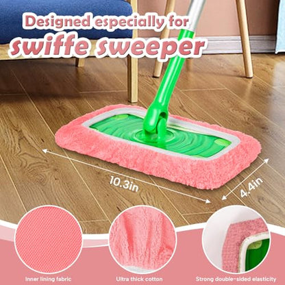 AmaVins 5 Pack Reusable Microfiber Mop Pads Compatible with Swiffer Sweeper, Wet and Dry Flat Cover, Washable Pads for Surface/Hardwood Floor Cleaning (Mop is Not Included) - color: Pink 5 Pack