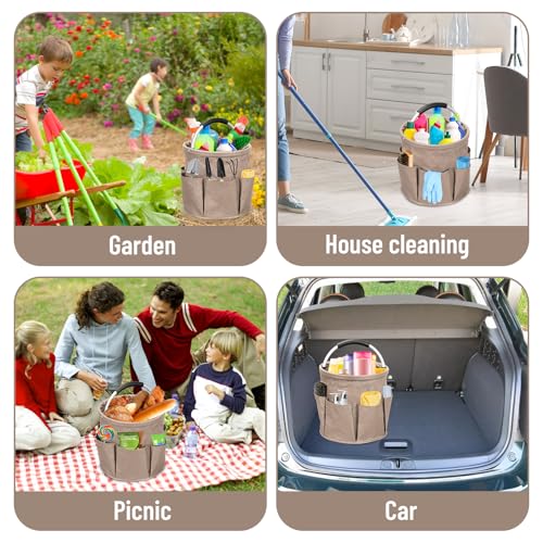 Qivine 17L Cleaning Caddy with Handle, Cleaning Supply Caddy, Foldable Tool Bag Cleaning Products Organizer, Portable Cleaning Bucket Caddy for Cleaning Supplies (Khaki) - color: Khaki