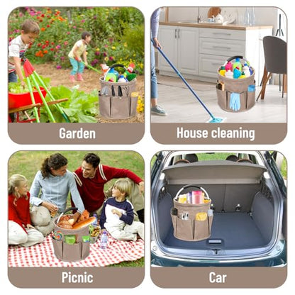 Qivine 17L Cleaning Caddy with Handle, Cleaning Supply Caddy, Foldable Tool Bag Cleaning Products Organizer, Portable Cleaning Bucket Caddy for Cleaning Supplies (Khaki) - color: Khaki