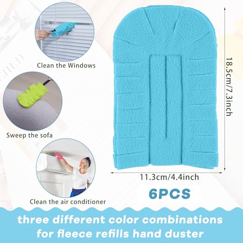 Zubebe 6 Pcs Duster Refill Reusable Fleece Duster Refills Feather Flat Dusters Multi Surface Washable Cleaning Pads Tools for Home, Blinds, Car, Pet, Furniture, Fans (Blue,Green,Grey) - color: Blue, Green, Gray