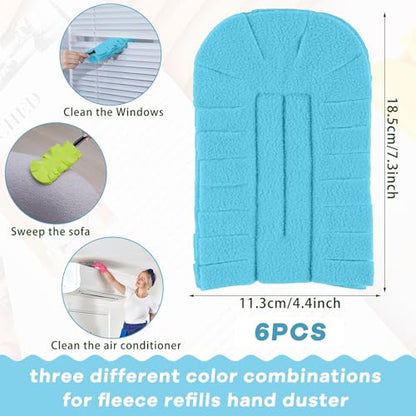 Zubebe 6 Pcs Duster Refill Reusable Fleece Duster Refills Feather Flat Dusters Multi Surface Washable Cleaning Pads Tools for Home, Blinds, Car, Pet, Furniture, Fans (Blue,Green,Grey) - color: Blue, Green, Gray