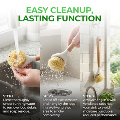 AIRNEX Wooden Dish Brush Set of 2 - Dish Brush with Handle Made of Wood & Sisal Bristles, Non Scratch Kitchen Scrub Brush for Dishes, Pots & Pans, Dish Scrubber with Plastic Free Bristles