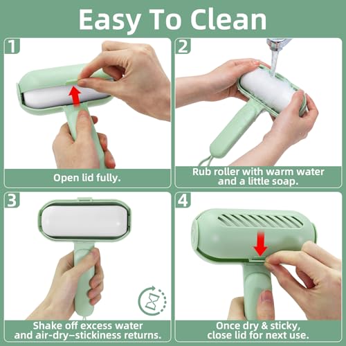 Reusable Lint Roller for Pet Hair Extra Sticky, Washable Silicone Lint Roller Reusable for Clothes, Mini Travel Size Portable Sticky Lint Roller with Handle & Hanging Loop, Green 1 Pack