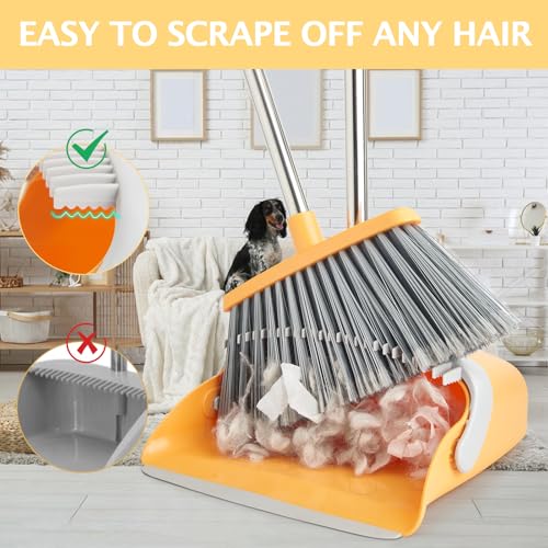 Broom and Dustpan Set, Dustpans with Broom Combo for Home, Heavy Dust Dustpan and Broom Combo, Long Handle Dust Pan and Broom Set for Kitchen, Office, Pet Hair(Gray Yellow) - color: Gray Yellow 1-pack