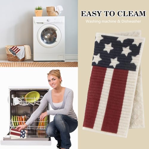 4th of July 6 Packs Swedish Kitchen Dish Cloths - American Flags Reusable Paper Towels for Counters & Dishes - Eco-Friendly Cellulose Sponge Cloth - color: J-flag