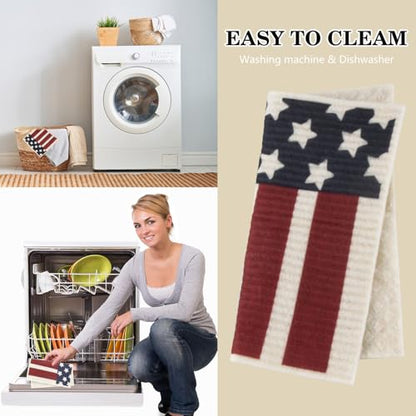 4th of July 6 Packs Swedish Kitchen Dish Cloths - American Flags Reusable Paper Towels for Counters & Dishes - Eco-Friendly Cellulose Sponge Cloth - color: J-flag
