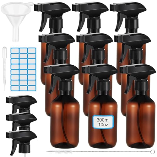 9 Pack 10oz/300ml Plastic Spray Bottle Bulk for Plant Small Spray Bottle Fine Mist Water Sprayer Upgraded Adjustable Nozzle Refillable Empty Containers for Cleaning, Hair, Cooking(Amber) - color: Amber, size: 10oz/300ml, style: Regular
