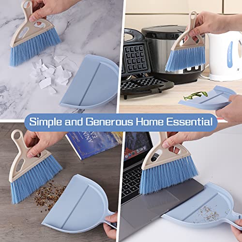 cobee Small Broom and Dustpan Cleaning Set, Mini Whisk Dustpan and Brush with Handle Portable Table Top Dust Pan Dining Table Crumb Sweeper Cleaning Tools with Soft Bristles for Housekeeping(Blue)