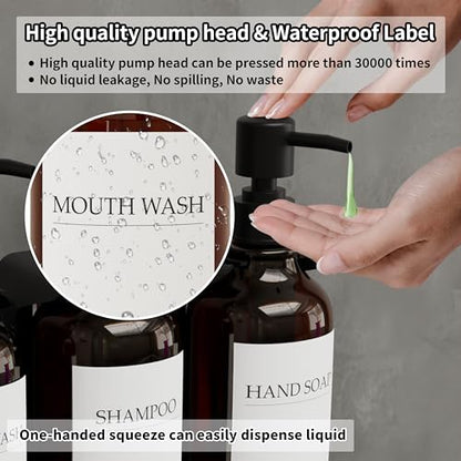 Shampoo and Conditioner Dispenser, Shower Soap Dispenser with 16 Waterproof Labels, Shampoo Dispenser for Shower Wall, Shower Dispenser 3 Chamber No Drill, 17oz, Amber - color: Amber